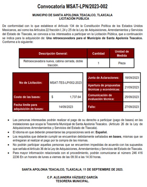 Convocatoria MSAT-LP/2023-002